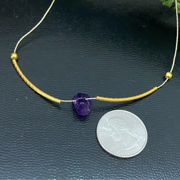 Natural Raw Amethyst Pendant Magnetic Clasp Gold-tone Skinny Chain Necklace - Picture 6 of 12